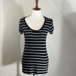 Longer length basic tee in black/white stripe